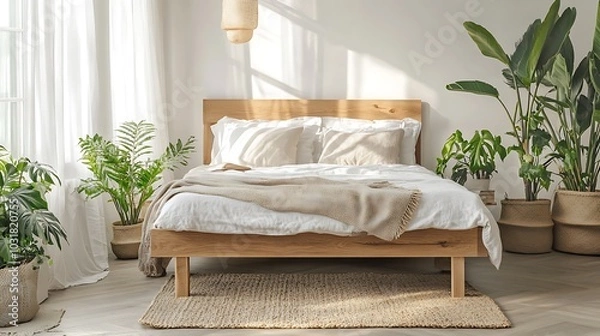 Obraz Elegant and Cozy Modern Bedroom Interior Design with Stylish Decor, mockup, poster and Background
