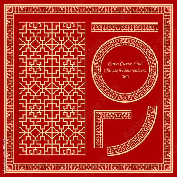 Fototapeta Vintage Chinese Frame Pattern Set 066 Cross Curve Line