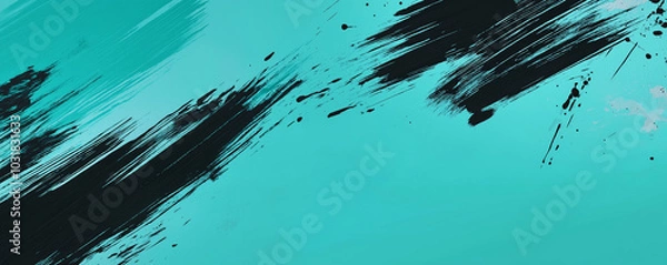 Fototapeta A dynamic abstract blue and green background with brush strokes. AI generation.