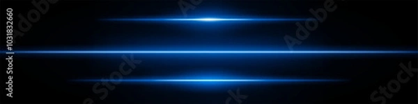 Fototapeta Set blue neon stripes or light flash. Thin line with a white highlight. Laser beams, horizontal beams. Beautiful light reflections. Glowing stripes on a black background.