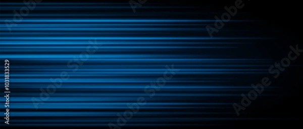 Fototapeta Abstract blue laser beam. Lighting effect. Directional spotlight. Light streaks fading into darkness on a black background, creating a dynamic and abstract effect.
