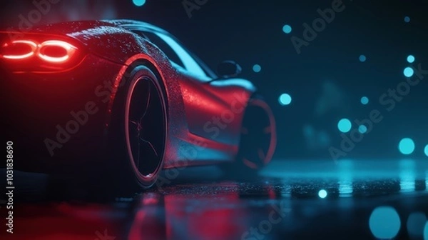 Fototapeta Red Sports Car in a Blue Light