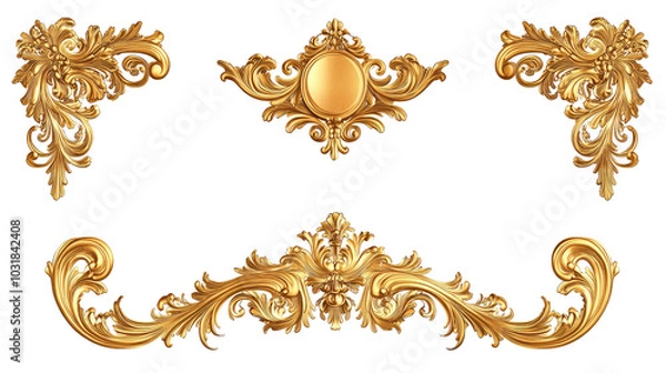 Fototapeta Gold Vintage Baroque Corner Ornaments in a Retro Acanthus Design Generative AI
