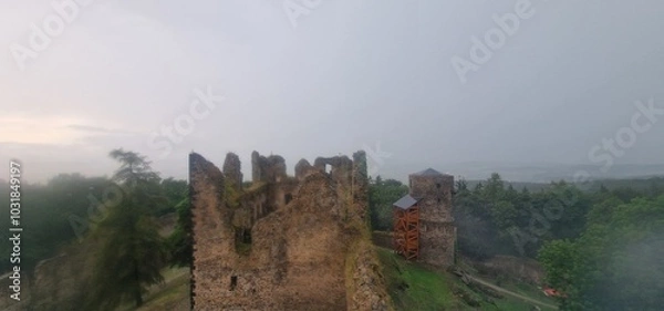 Fototapeta storm and rain comming at ruins of helfenburk castle bavorov