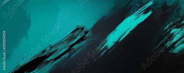 Fototapeta A dynamic abstract blue and green background with brush strokes. AI generation.