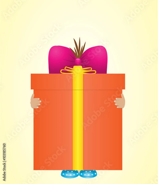 Obraz a small girl with big present