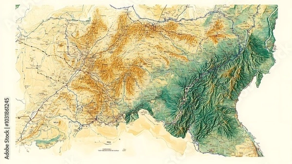 Fototapeta Map of Thailand showing regional divisions, provinces, and key transport routes