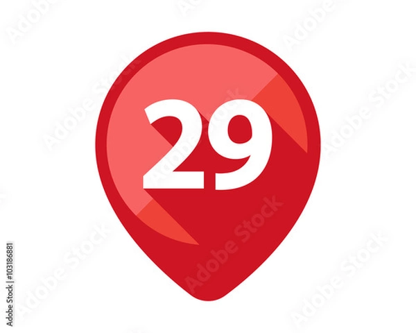Fototapeta Flat Icons with long shadow. Red pin calendar number 29