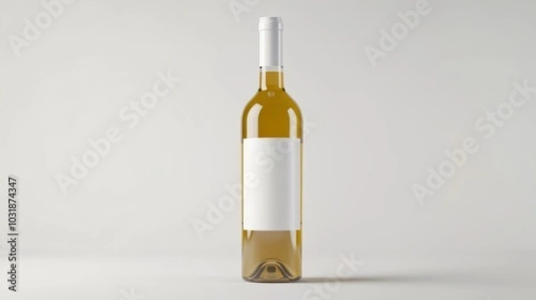 Fototapeta Graceful Elegance: Captivating Mock-up of White Wine Bottle on a Pure White Canvas