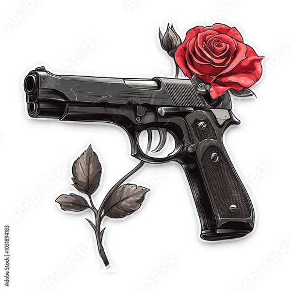 Obraz Handgun Tattoo with Rose Accents
