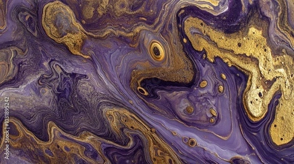 Obraz Majestic Geode: Captivating Swirls of Purple and Gold