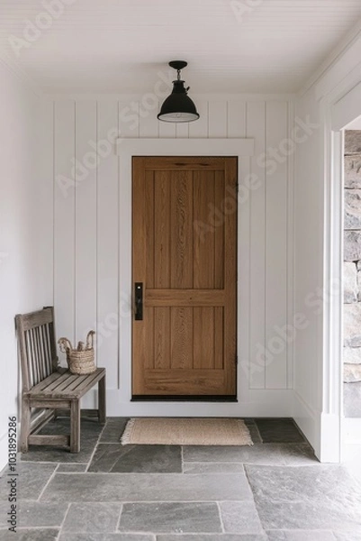 Fototapeta Rustic Wooden Front Door of a Traditional Home