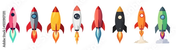 Fototapeta Colorful cartoon rocket ship collection vector design on white background 