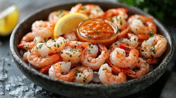 Obraz A vibrant shrimp cocktail served cold.