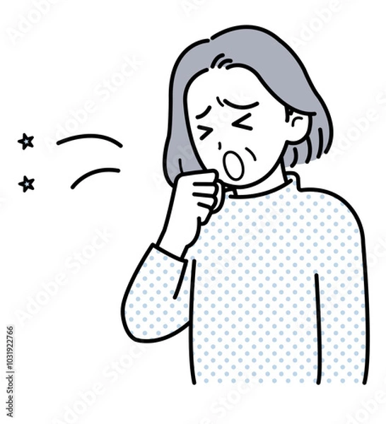 Fototapeta 咳き込むシニア女性のイラスト