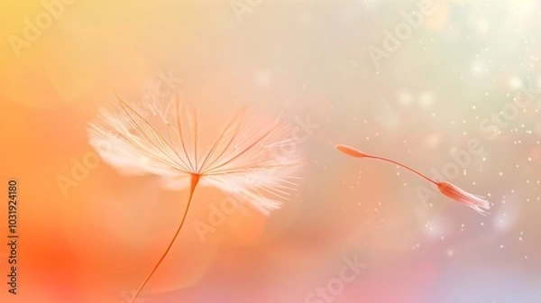 Fototapeta An isolated, delicate dandelion seed floating on a light gradient.