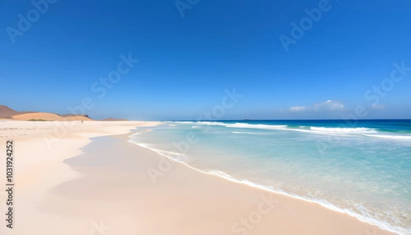 Fototapeta beach and ocean, Praia de Chaves, Boa Vista, Cape Verde isolated with white highlights, png