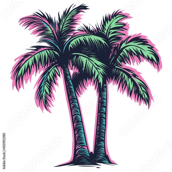 Fototapeta colorful vector palm trees 2d for exotic vacation pictures or t-shirts, generative AI