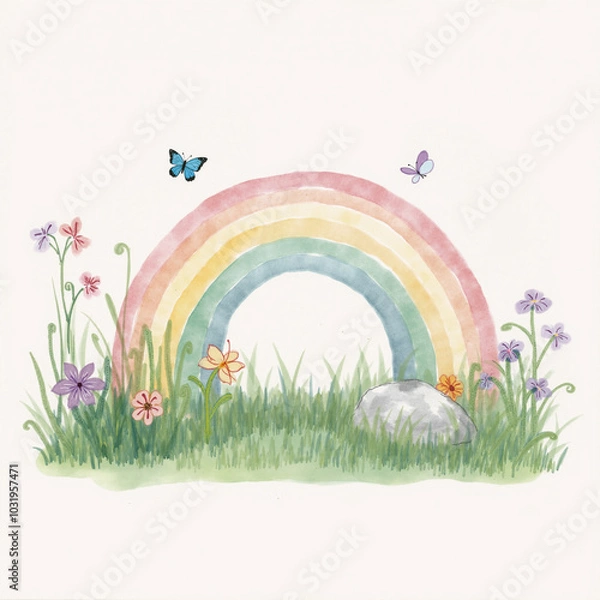 Obraz Watercolor Rainbow Forest Illustration - A Magical World of Colors and Wonders