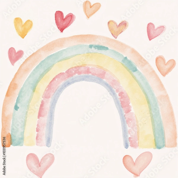 Obraz Watercolor Rainbow Forest Illustration - A Magical World of Colors and Wonders
