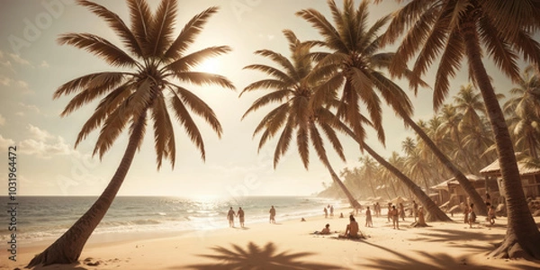 Fototapeta Serenity on the Tropical Beach - palm trees