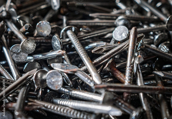 Fototapeta Close up of iron nails background , Piles of iron nails used in carpentry