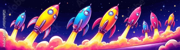 Fototapeta Colorful Rockets Launching into Space 

