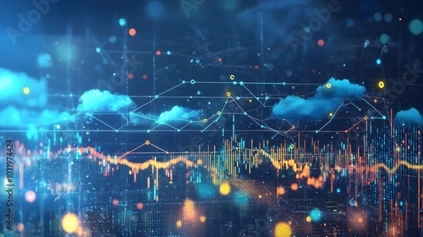 Fototapeta Futuristic Digital Weather Pattern Correlation Graph Analysis Concept