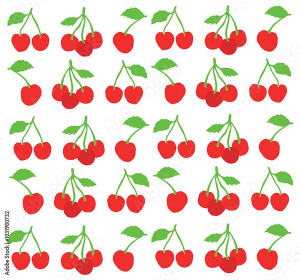 Fototapeta cherry black line drawn on a white background. Vector drawing of fruits. Abstract stains. Colorful cherryies.