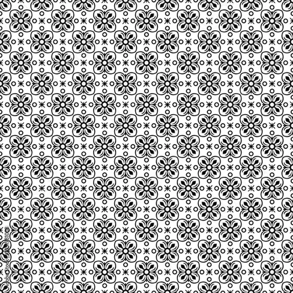 Fototapeta Tile Flower Pattern Black And White Color. Talavera Seamless Pattern
