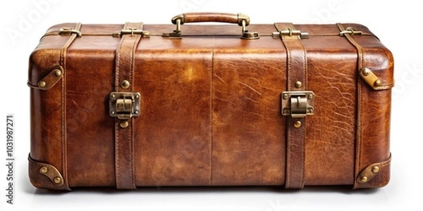 Fototapeta Vintage Style Photography of an Old Suitcase Isolated on a White Background for Travel Nostalgia, Retro Aesthetics, and Timeless Charm