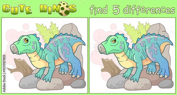Fototapeta prehistoric funny dinosaur, find five differences