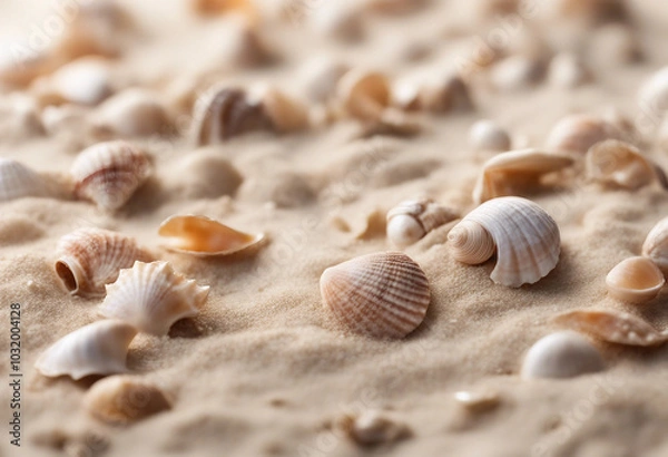 Fototapeta Sand and sea shells beach theme background isolated on white image transparent