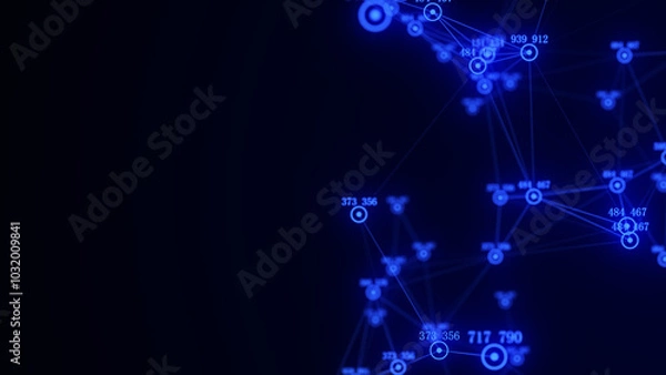 Fototapeta Global network connections. Abstract neural networks cyberspace. Futuristic grid artificial intelligence with digital indicators. Technology cyber dynamic. 3D rendering.