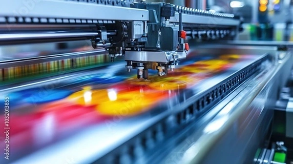 Fototapeta printing machine in action, producing high-quality prints