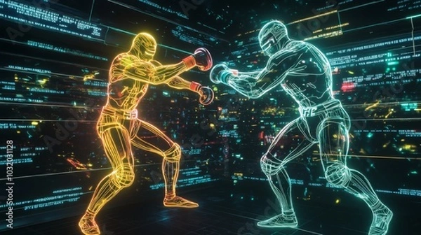 Fototapeta Hightech holographic fight simulator with futuristic aesthetics