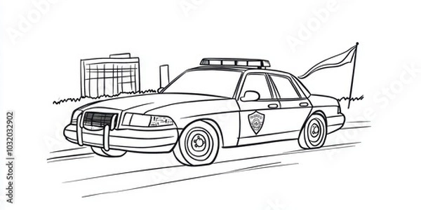 Fototapeta Black and white sketch of a police car.