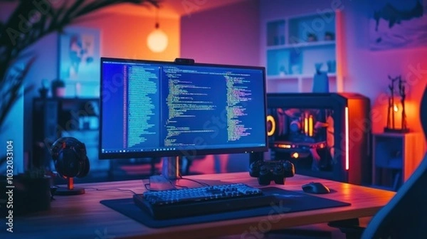 Fototapeta Computer Setup in a Gaming Room