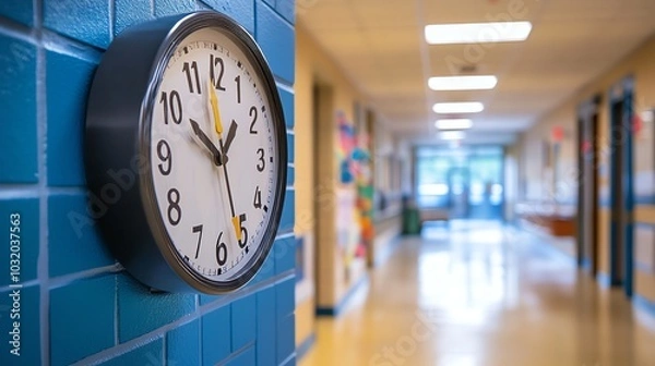 Obraz A clock in a school hallway.