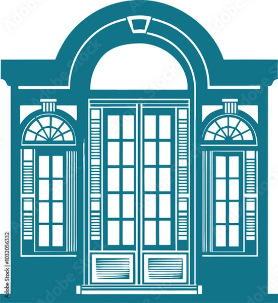 Fototapeta Window fabrication frame logo icon vector illustrations blue door stock image photo generated Ai