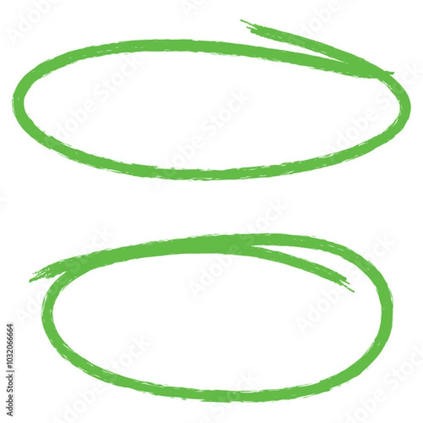 Fototapeta Set of hand drawn green circle highlighter, design element, grunge round shape
