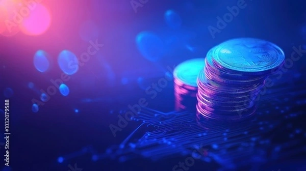 Fototapeta Cryptocurrency Stack on Circuit Board