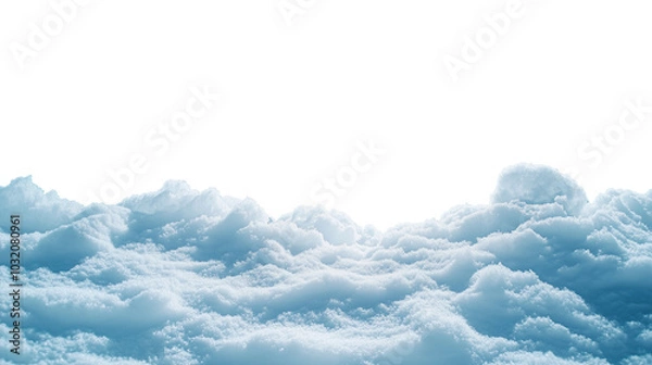 Fototapeta Snowdrift isolated. Snow landscape decoration, frozen hills. White snow covered hill with a few small snow piles. Empty snow banks field. Transparent background. Christmas illustration