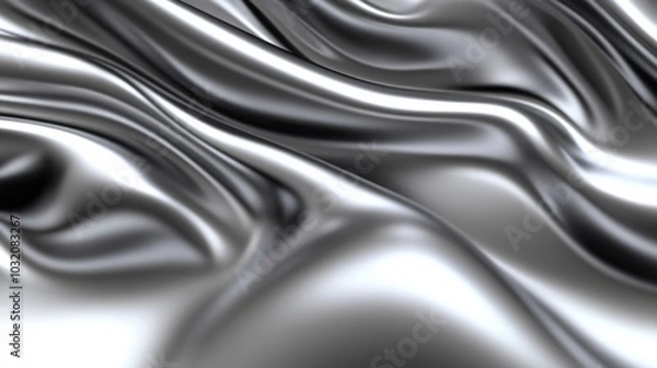 Fototapeta Abstract Background Of Smooth, Flowing Silver Metallic Fabric With Elegant Waves, 3D Render.
