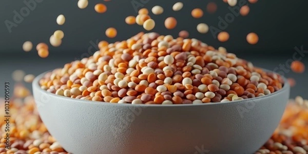 Fototapeta Colorful bowl of lentils with grains cascading, perfect for showcasing healthy eating and vibrant cooking ingredients.