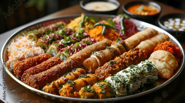 Fototapeta A platter of assorted patishapta with various toppings