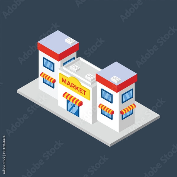 Obraz isometric market store building in flat vector design