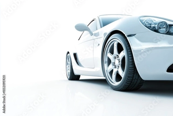 Fototapeta A close-up view of a white sports car on a white surface