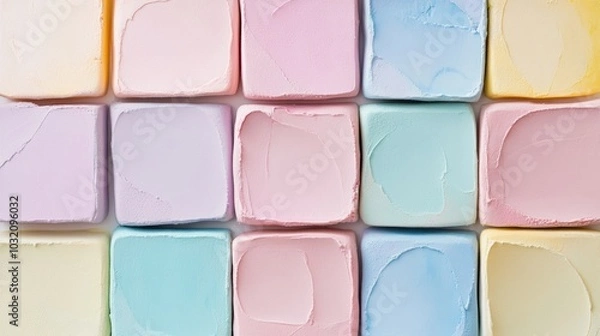 Fototapeta Pastel Harmony, a soothing arrangement of uniform squares in soft hues, evoking tranquility and simplicity in design.