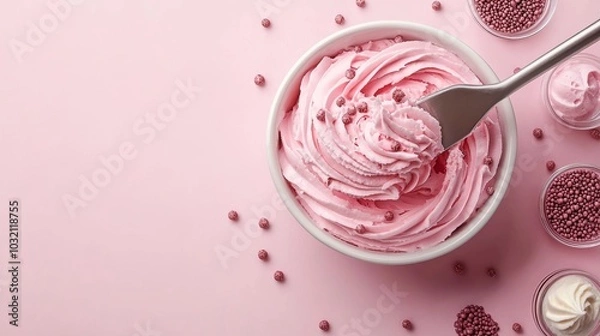 Fototapeta Top View of Royal Icing in a Bowl with Sprinkles